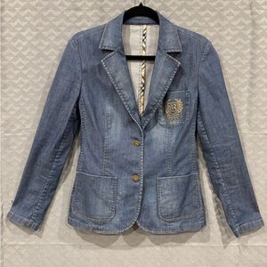 Burberry Blue Jean Jacket with Gold Embroidery EU 40 Made in Spain Fits S/M